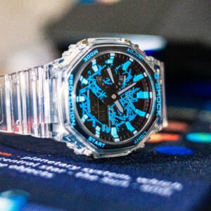 Customized Blue & Black Analog Digital Watch, Transparent Resin Band, Sport Watch, Men’s Fashion Watch, Shock Resistant Style, Gift for Him